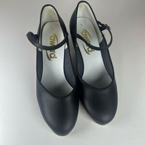 award Women's Teape Dance Size 7M Black High Heels Shoes Buckle USA Leather